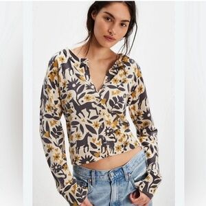 Free People Nocturnal Patterned Cardi - sand combo. NWT.